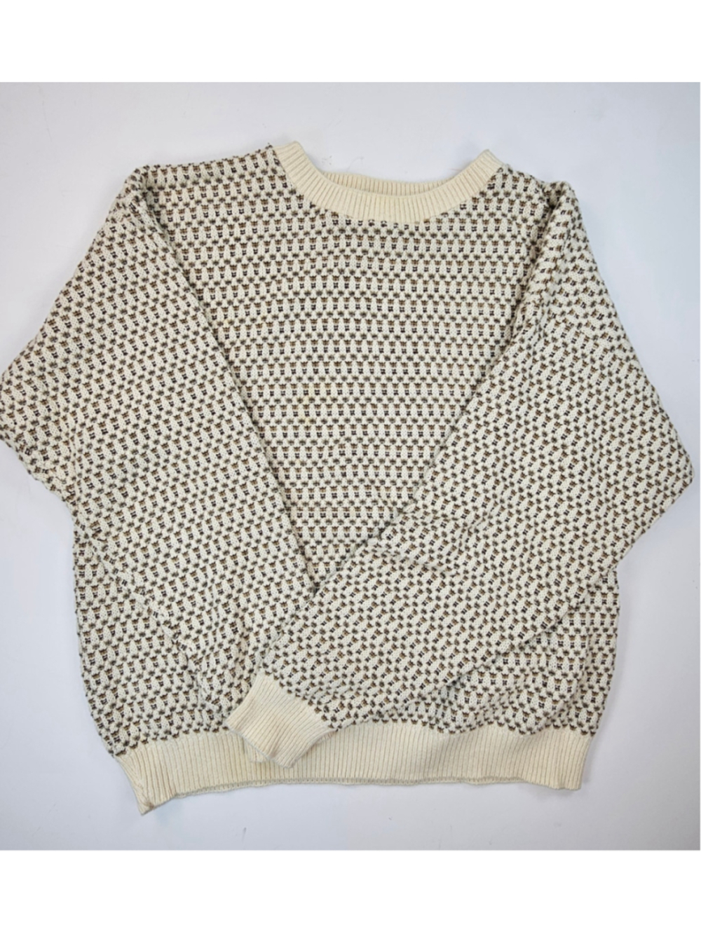 Vintage 90s Boca Classics Sweater Mens L Made USA Textured Knit Cream Brown